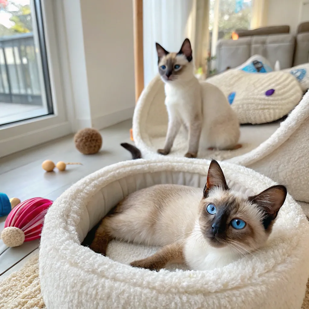 James Hilton's Siamese cats, Luna and Leo, enjoying their stay at Merivalent Pet Hotel