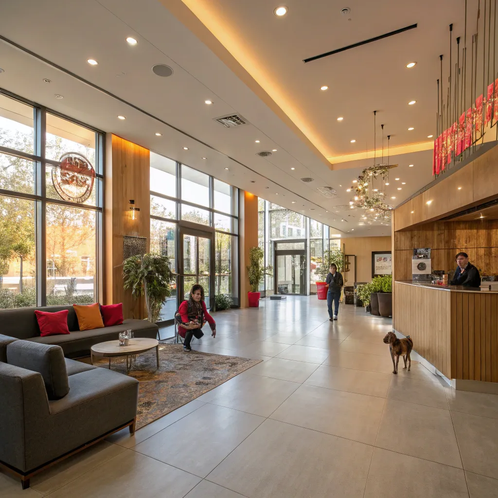 Image of the MERIVALENT Pet Hotel lobby showcasing modern and welcoming interiors